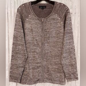 Black Rivet Metallic Zip-Up Sweater Top Women's Size L Marled Silver & Gray